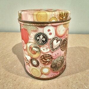 Vintage Pink Button Themed Canister / Tin - 4.5” X 3.5”